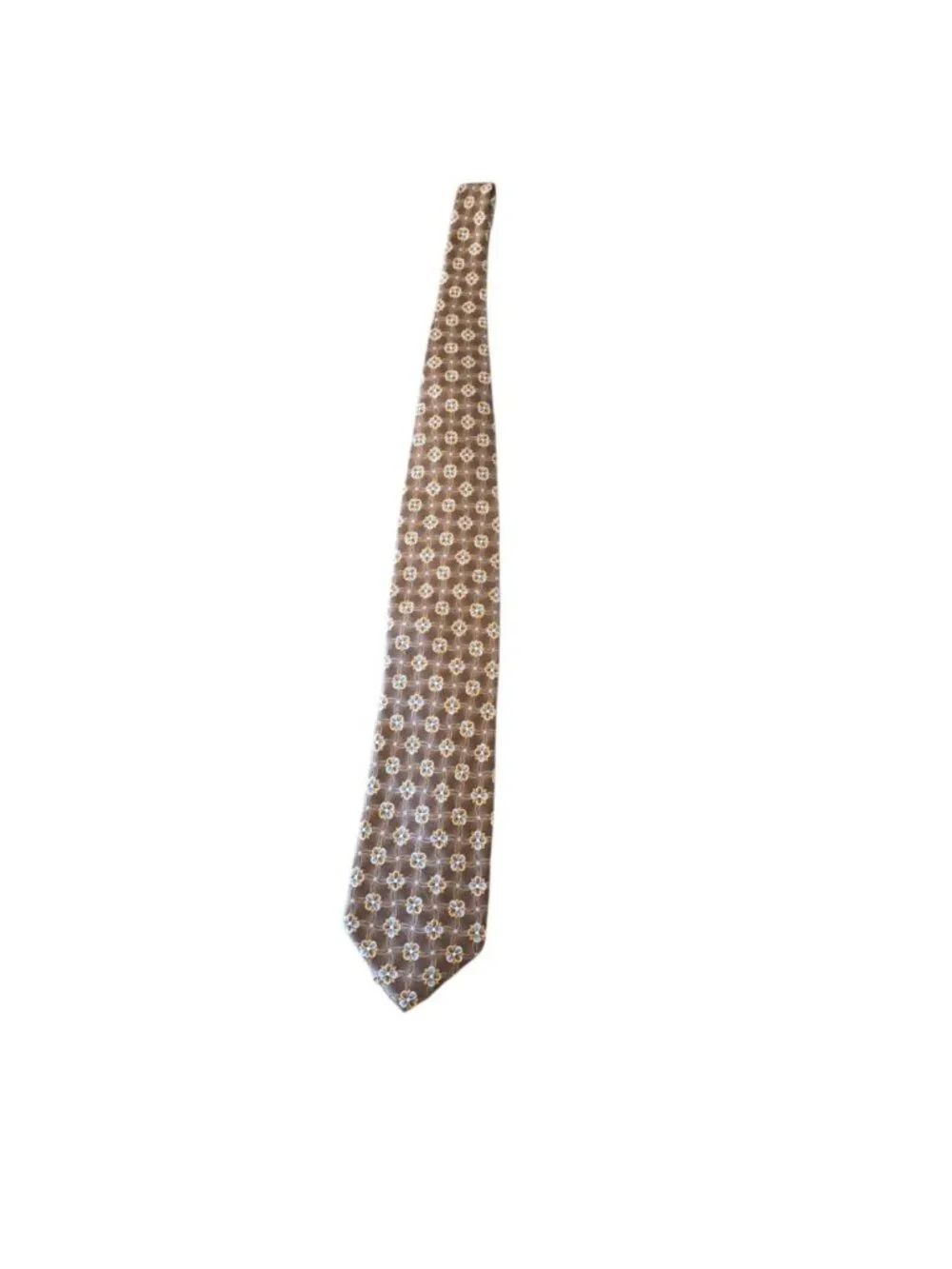 Meeting Street Vintage Silk Tie Brown Blue Gold Floral Medallion Woven Necktie